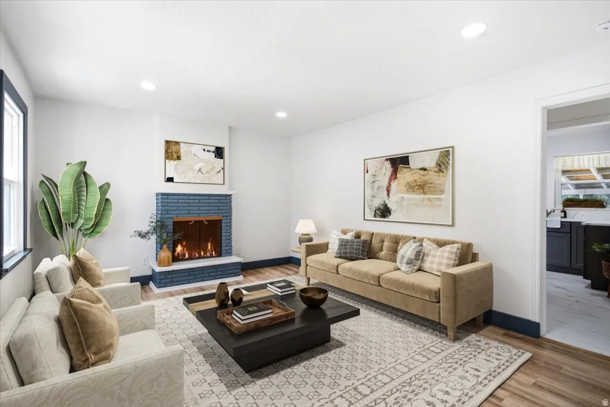 Digitally staged front room