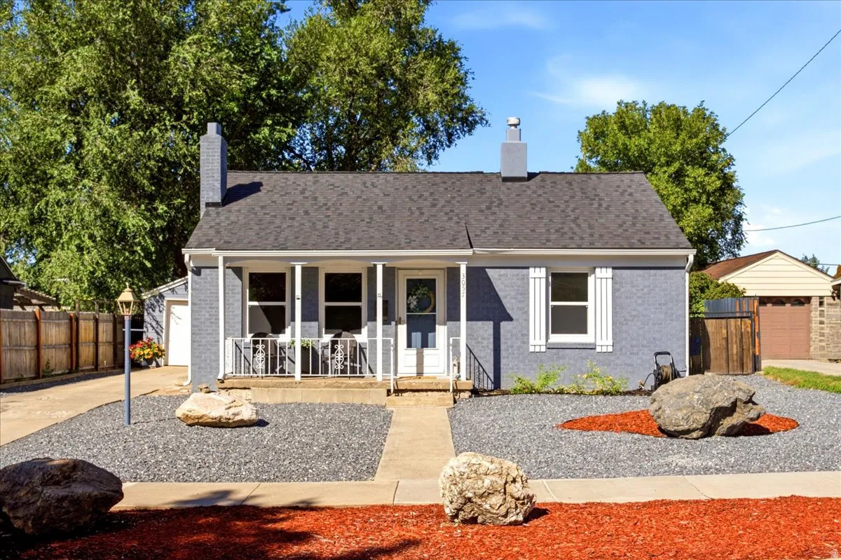 Front view with new xeriscaped yard
