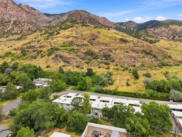 Mountain backdrop with natural rock formations