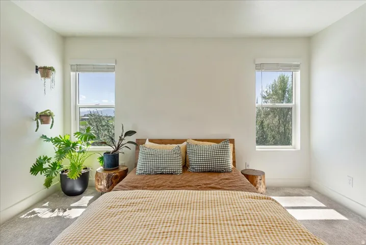 Carpeted flooring with dual windows providing natural light