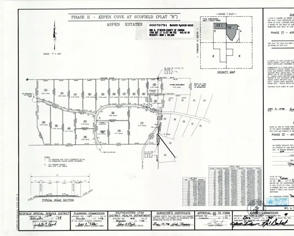 Subdivision Plat Map, Aspen Cove at Scofield (Plat "B"). Illustrating the layout of the property, including individual lot divisions and road sections