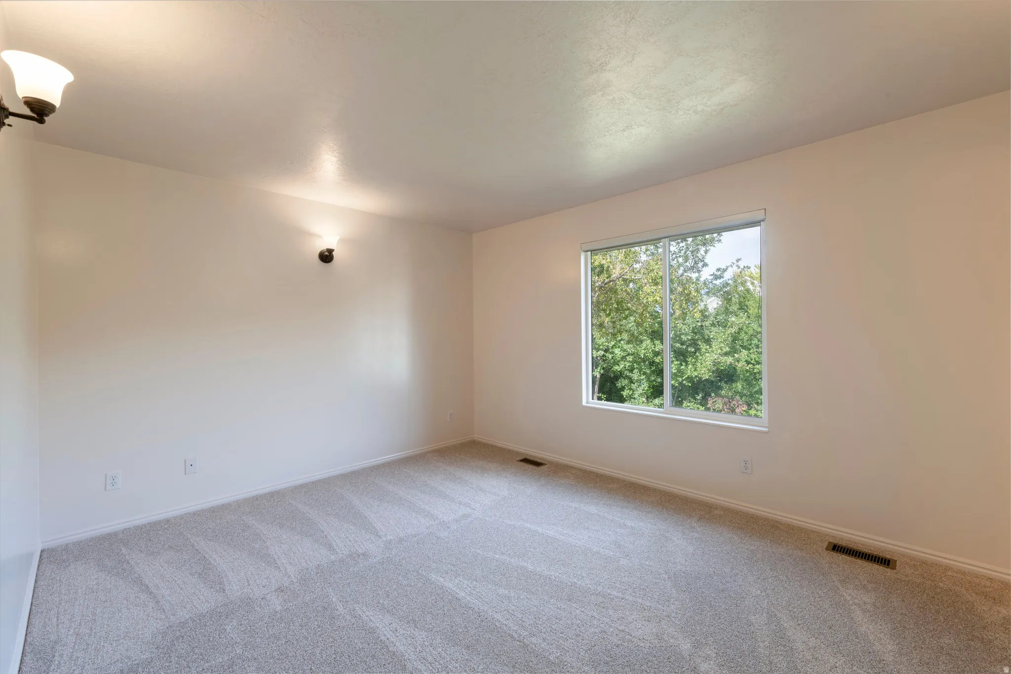 Spacious room with light neutral carpet and white walls