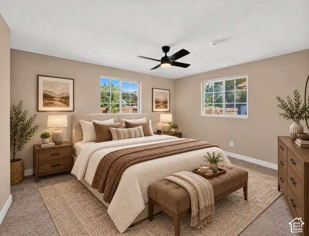 Neutral wall tones with carpet flooring