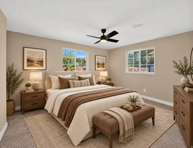 Neutral wall tones with carpet flooring
