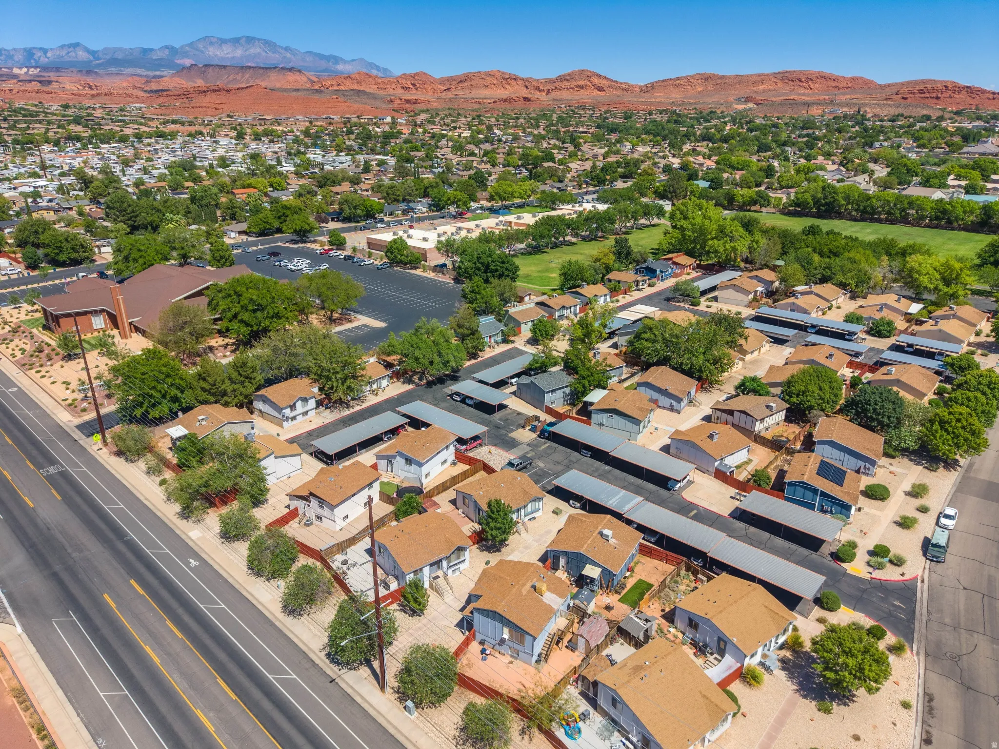 Aerial community perspective with multiple residential units