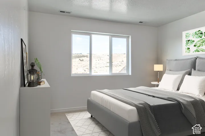 Single window with white trim, gray wall paint, and recessed ceiling lighting