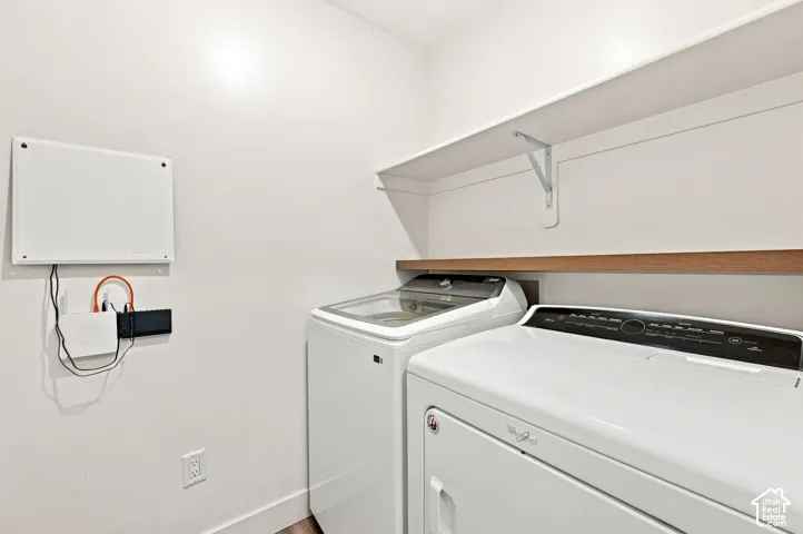 Built-in shelving with wood-finish accent