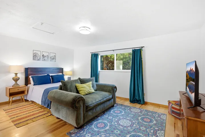 Wood-finish flooring with white walls