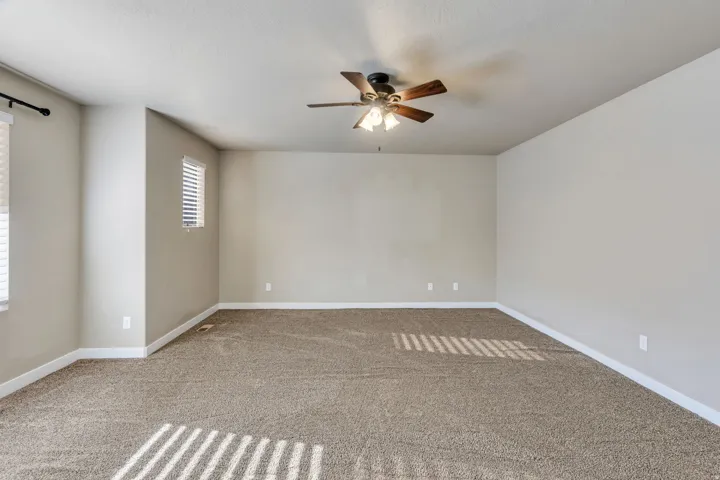 Spacious room featuring neutral carpeting and light-colored walls