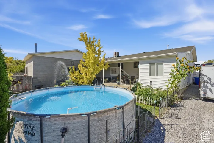Outdoor pool with a stone-look exterior