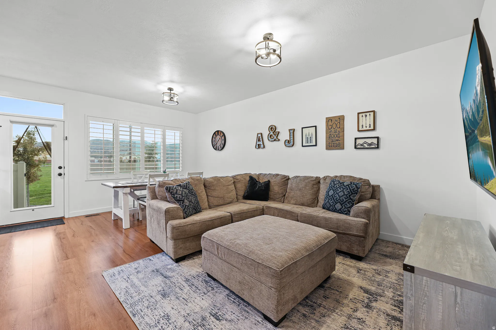 Wood-finish flooring throughout the main living area