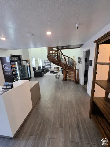 Wood-finish flooring throughout the main level