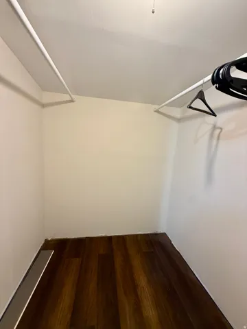 Bedroom 4 walk in closet, Wood-finish LVP flooring with light-toned walls and dual clothing rods