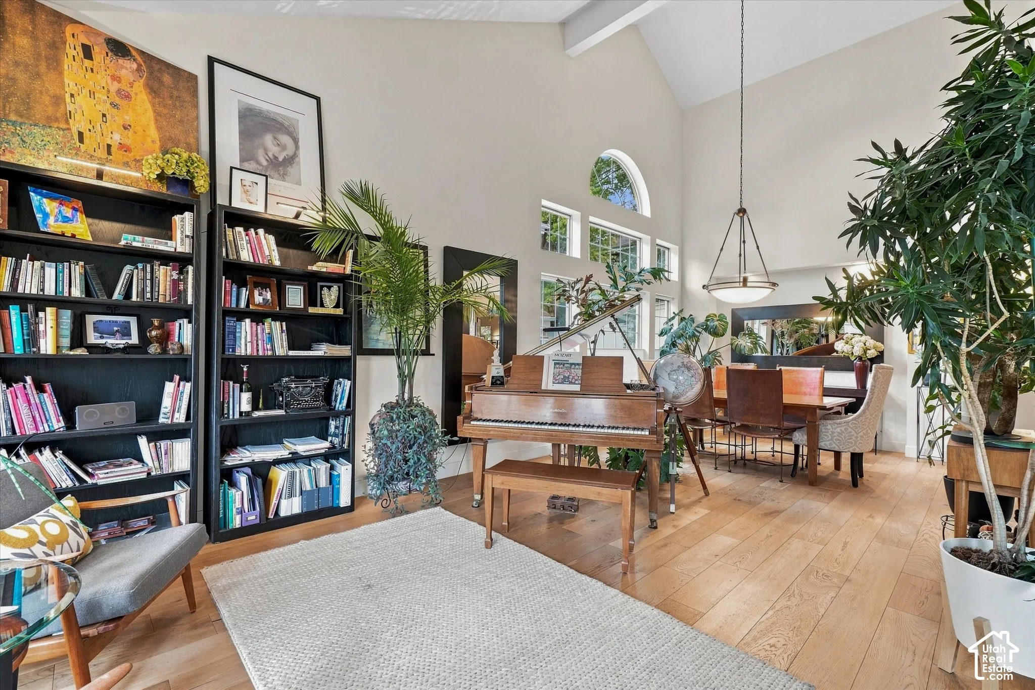 Formal Living Room- vaulted ceiling, abundant natural light, white oak plank hardwood flooring