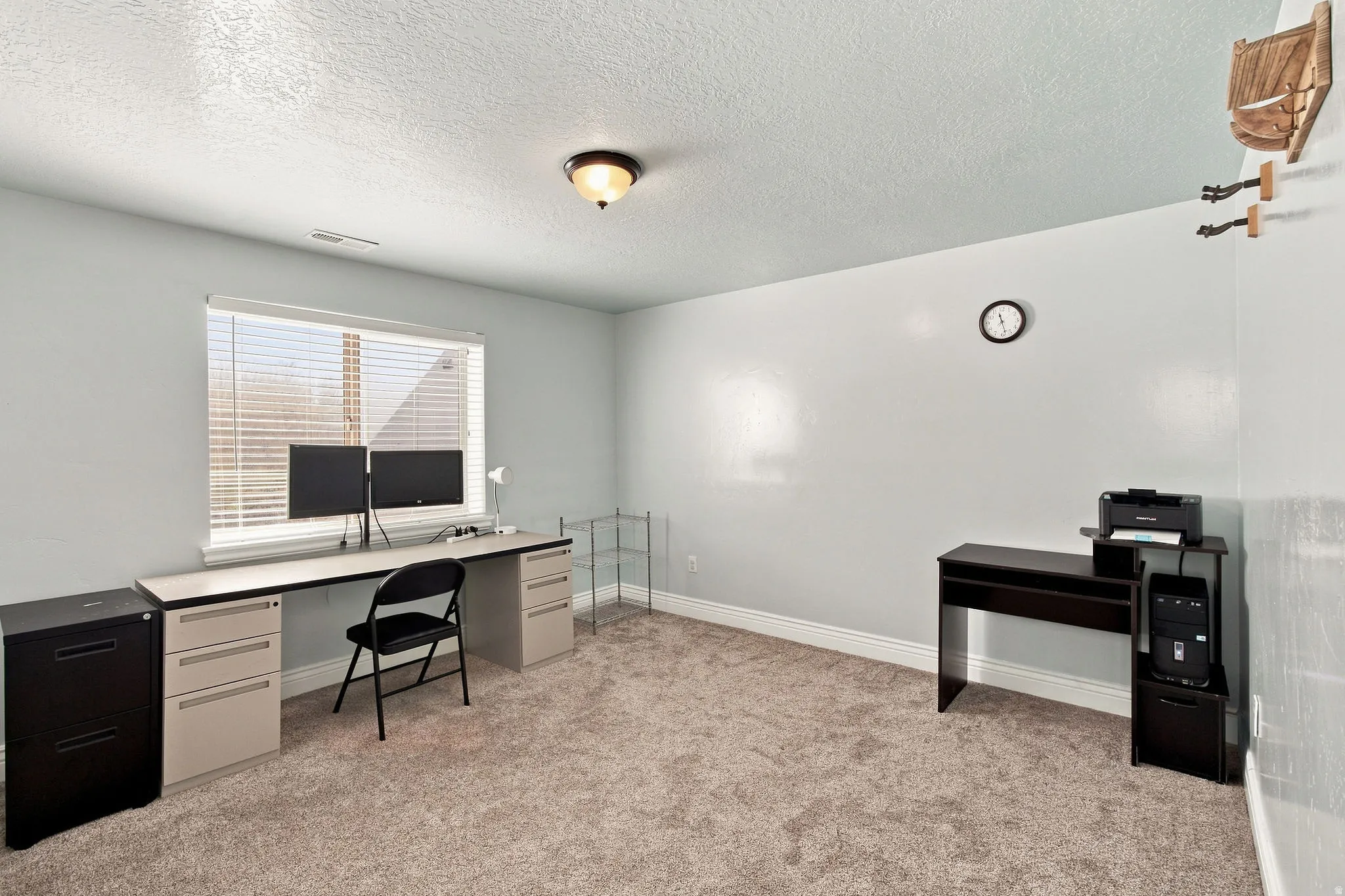 Carpeted basement bedroom