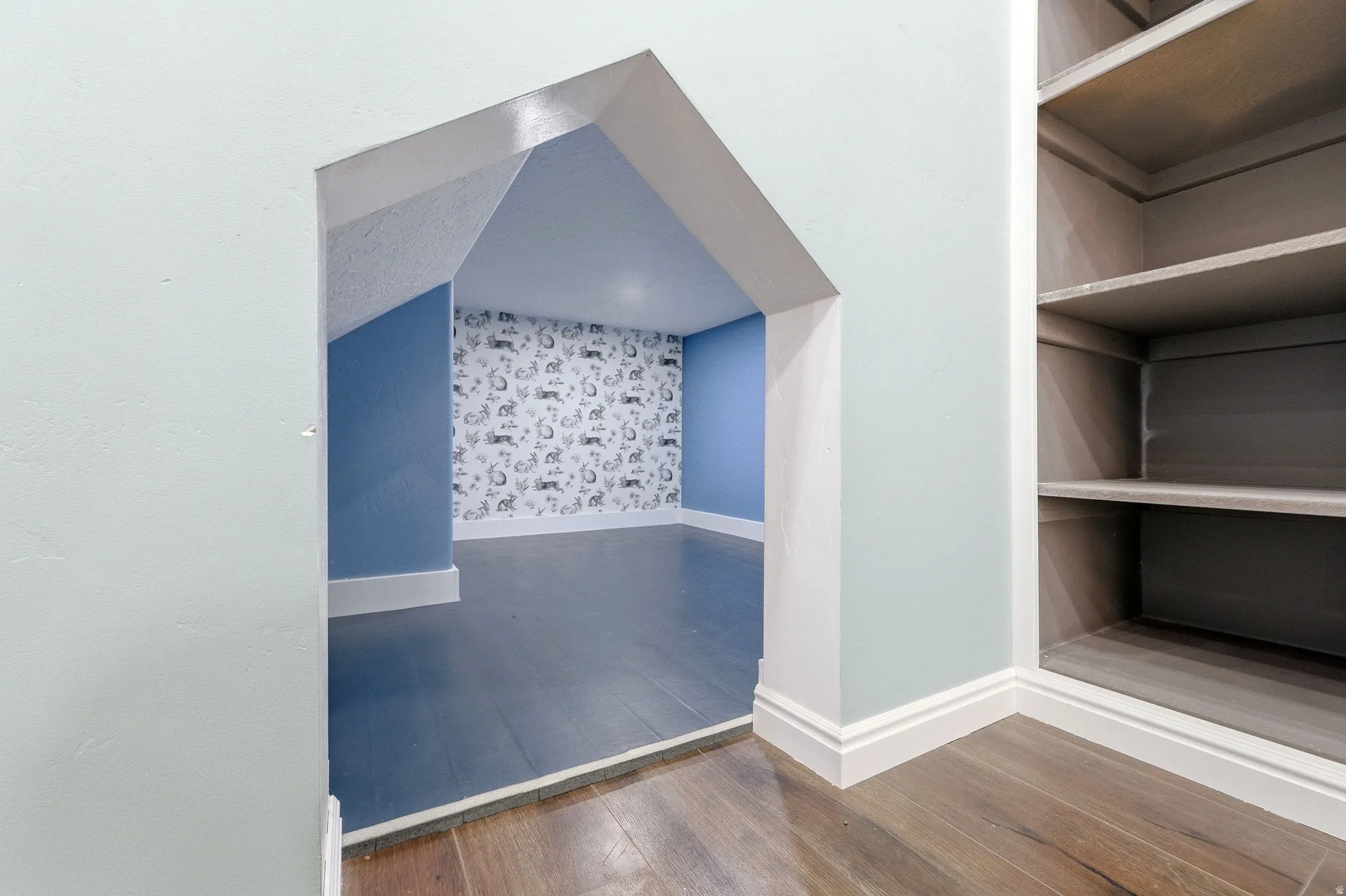 Built-in shelving unit with multiple shelves