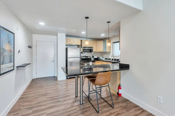Wood-finish flooring throughout