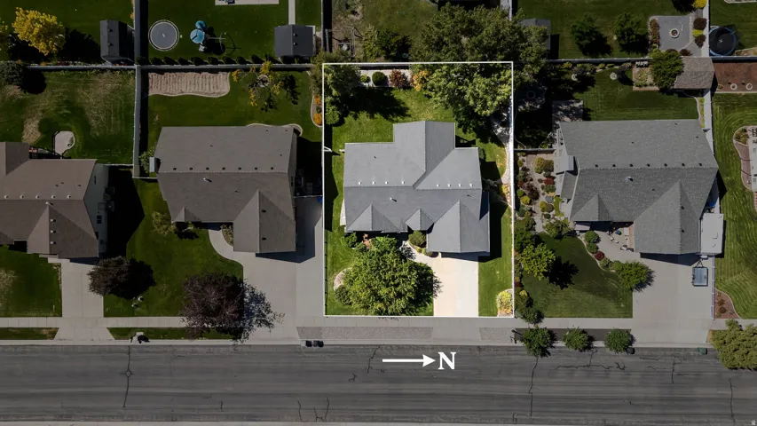 Expansive lot featuring mature landscaping, a paved driveway, and established walkways