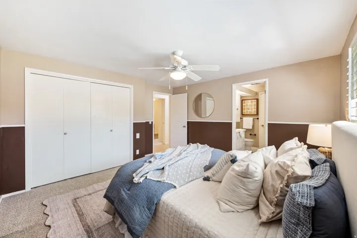 Primary bedroom with on suite bathroom located on main floor