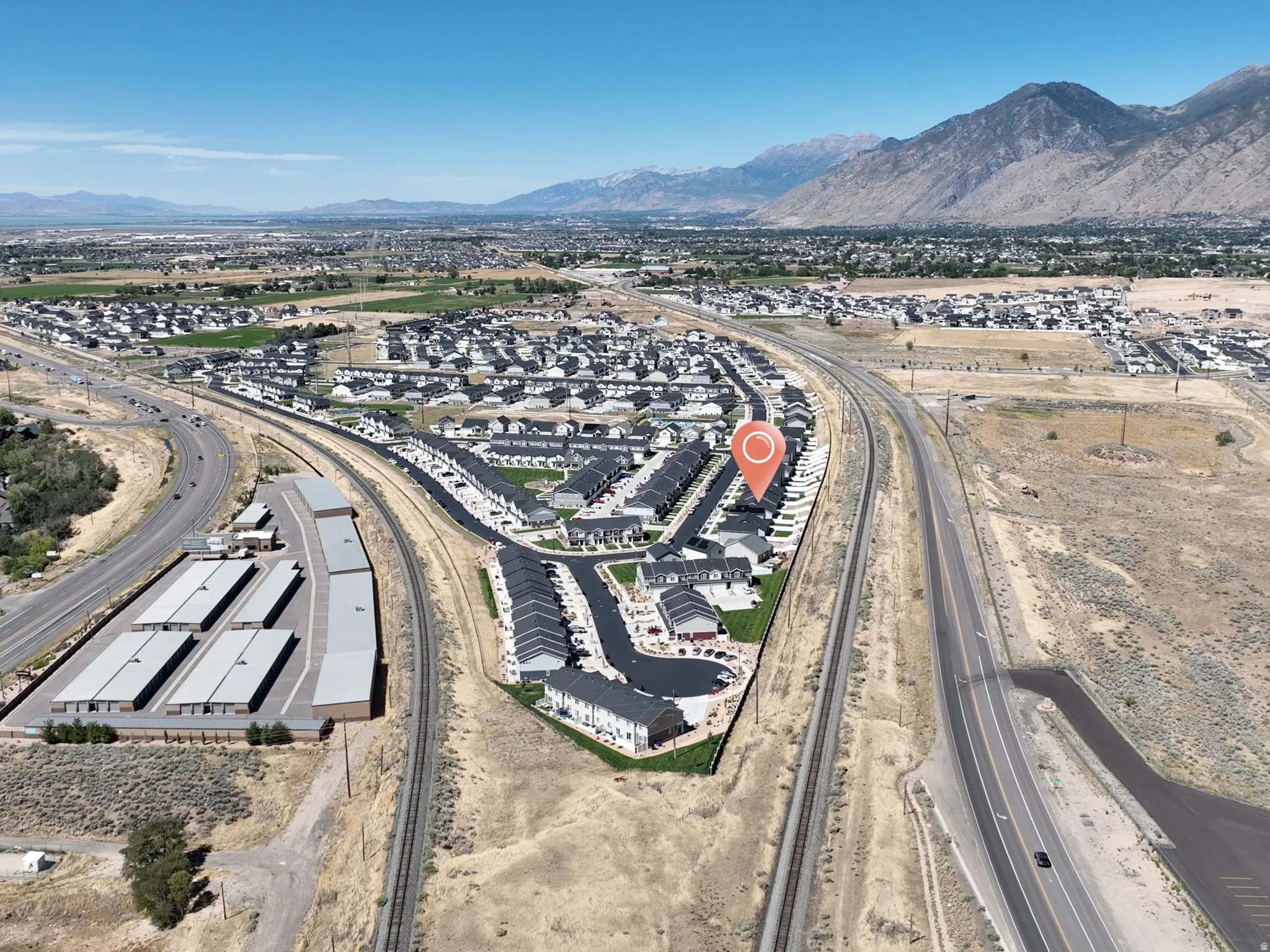 Newer residential development with adjacent transportation corridors