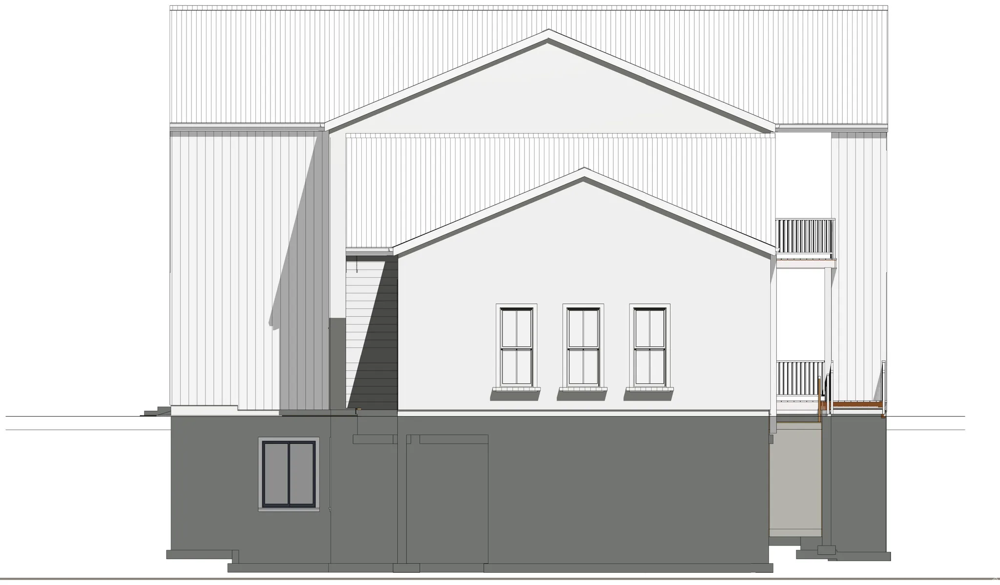 Architectural Drawing, Elevation. Illustrating the side profile of the property's structure and features