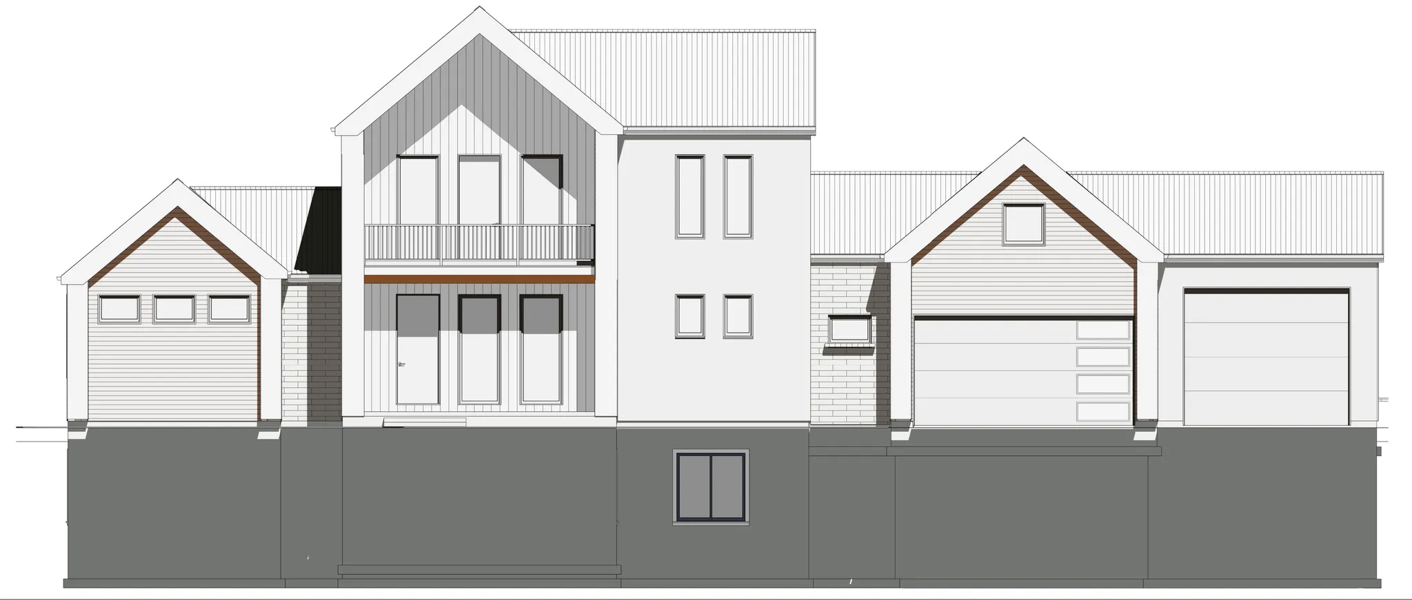 Architectural Drawing, Elevation View. Illustrating the exterior facade of the property from a direct frontal perspective