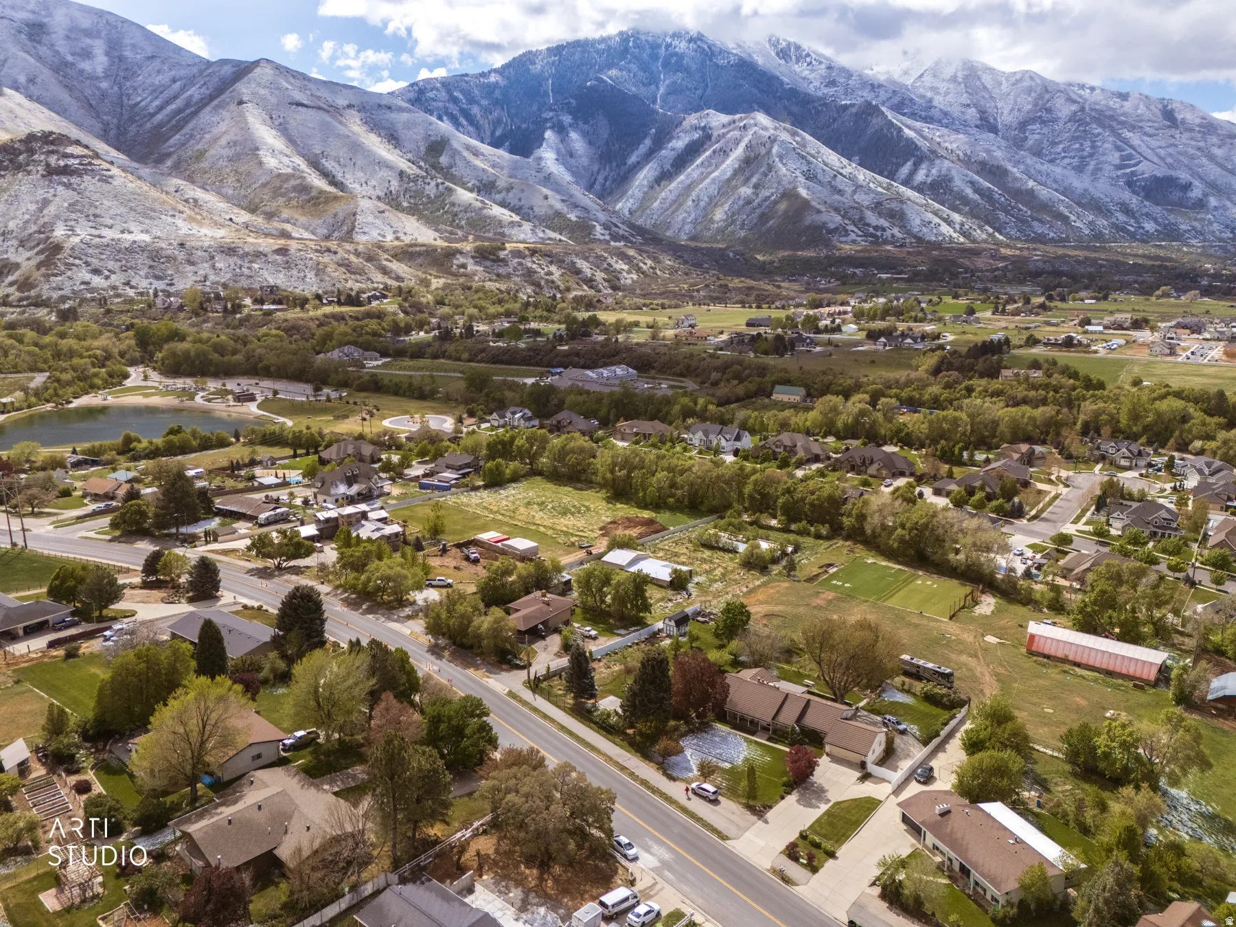 Expansive mountainous terrain with snow-capped peaks