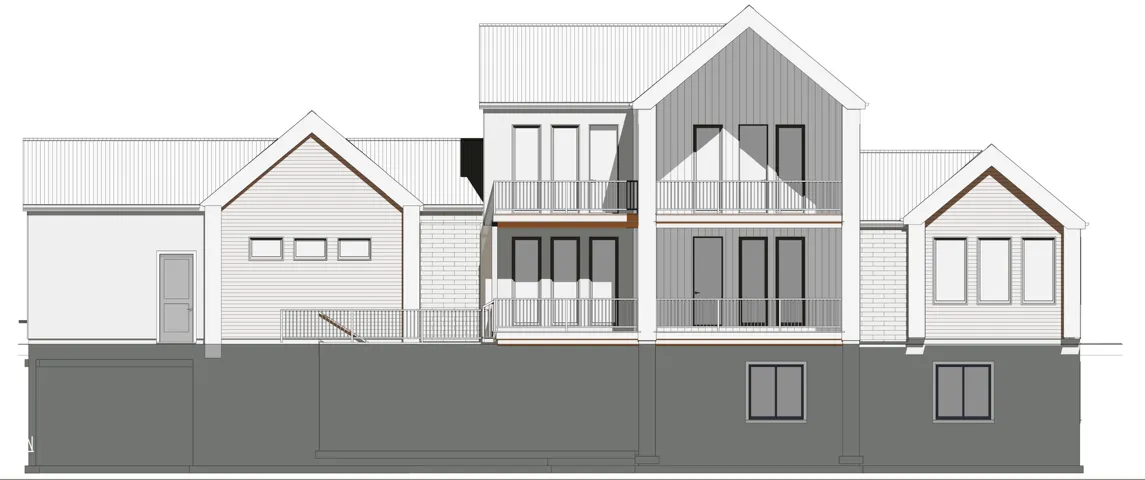 Architectural Drawing, Elevation View. Illustrating the exterior design and structural composition of the property