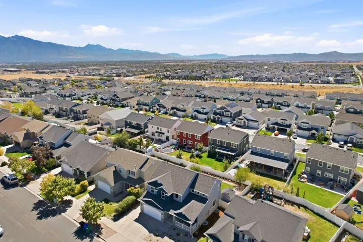 Expansive residential neighborhood with distant mountain scenery