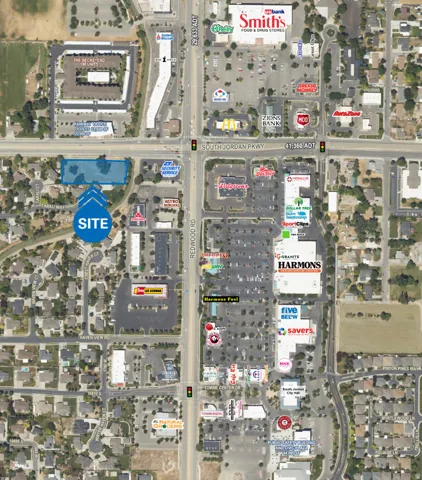 Aerial Site Plan. Illustrating the property's location within its commercial and residential context
