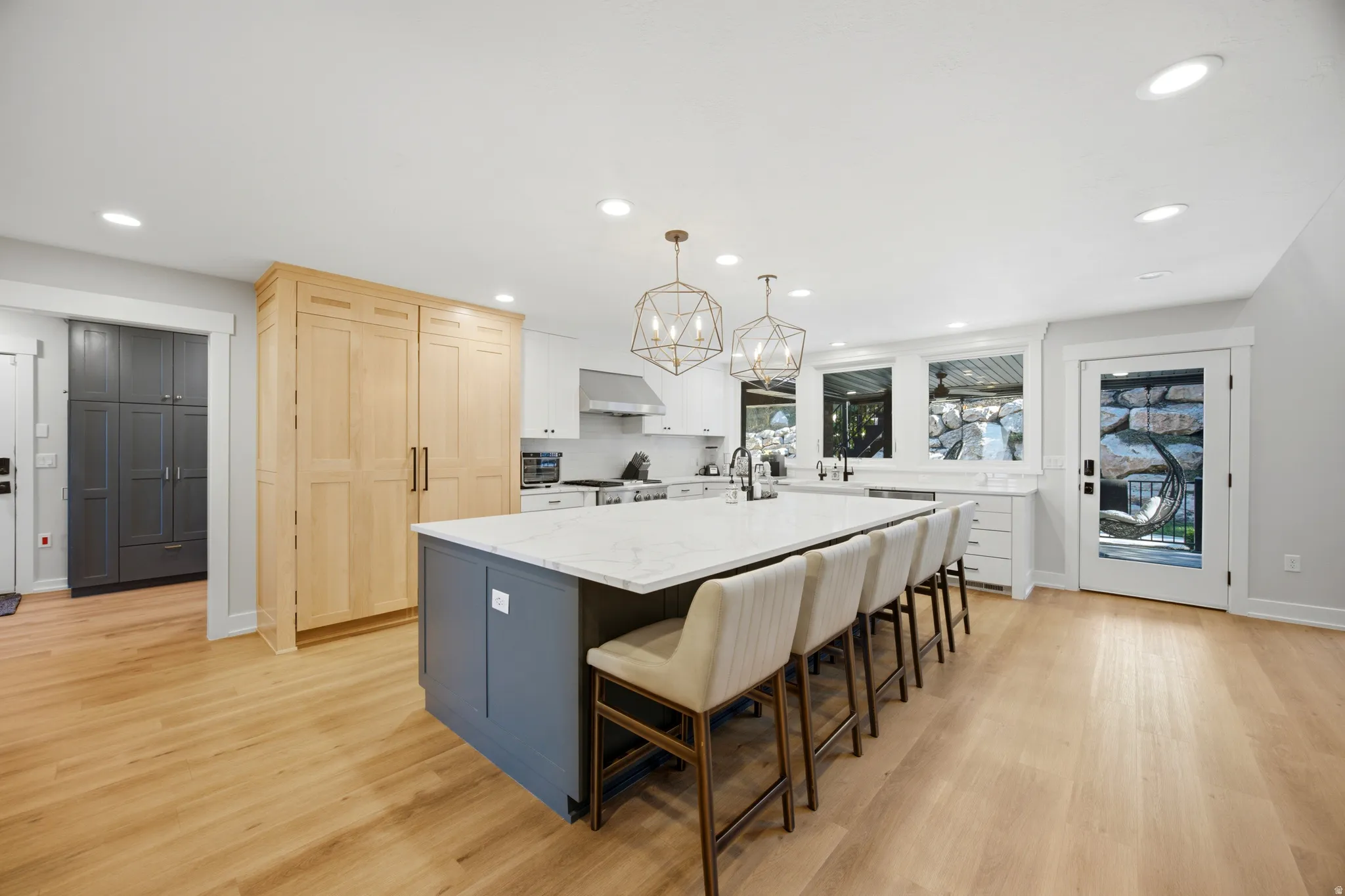 Wood-finish flooring throughout