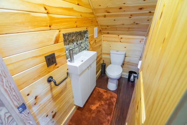 Wood-paneled walls and ceiling