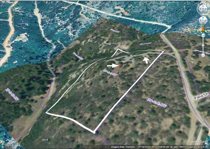 Aerial Map. Outlining the property boundaries and surrounding topography