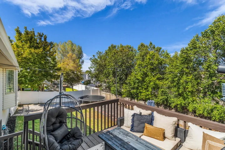 Outdoor deck with dark wood-finish railing and decking