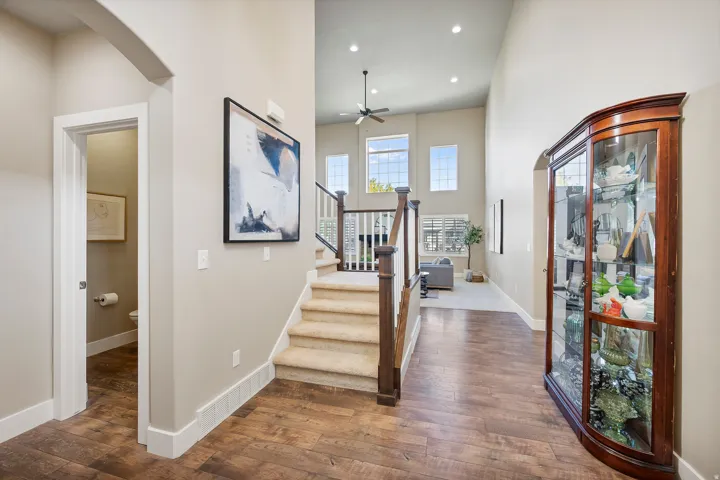 Wood-finish flooring throughout the entryway