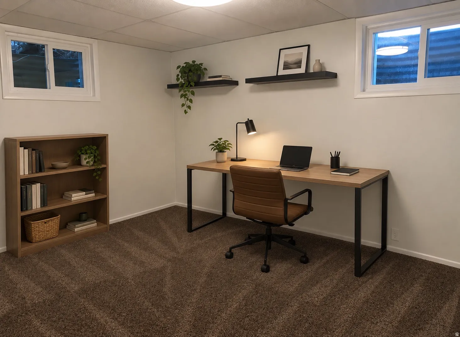 Virtually Staged Bedroom (or office) on lower level)