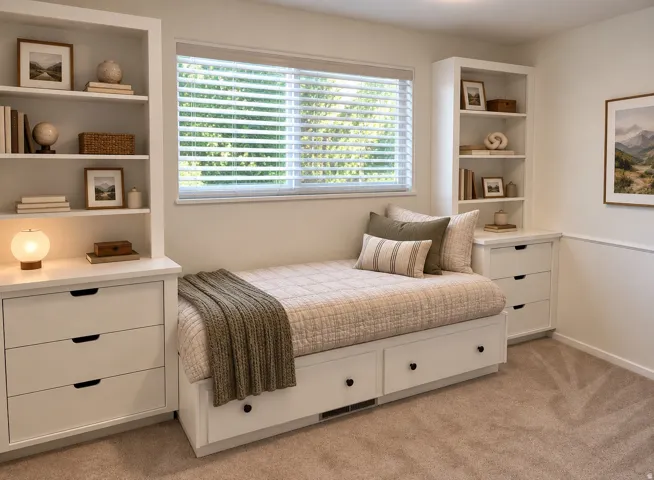 Bedroom 3 main floor - Virtually Staged (but all the built-ins stay).
