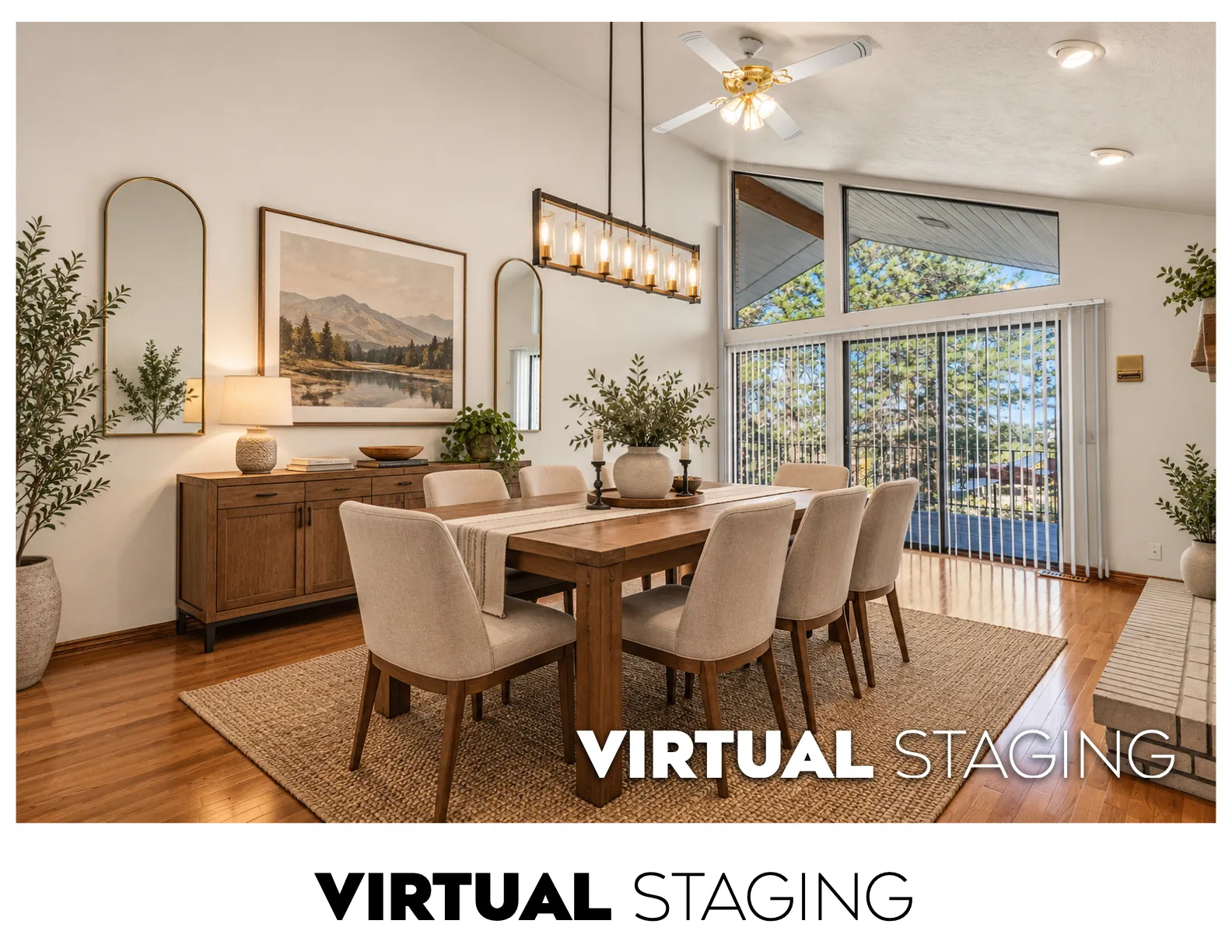Vaulted ceilings with a ceiling fan and recessed lighting
