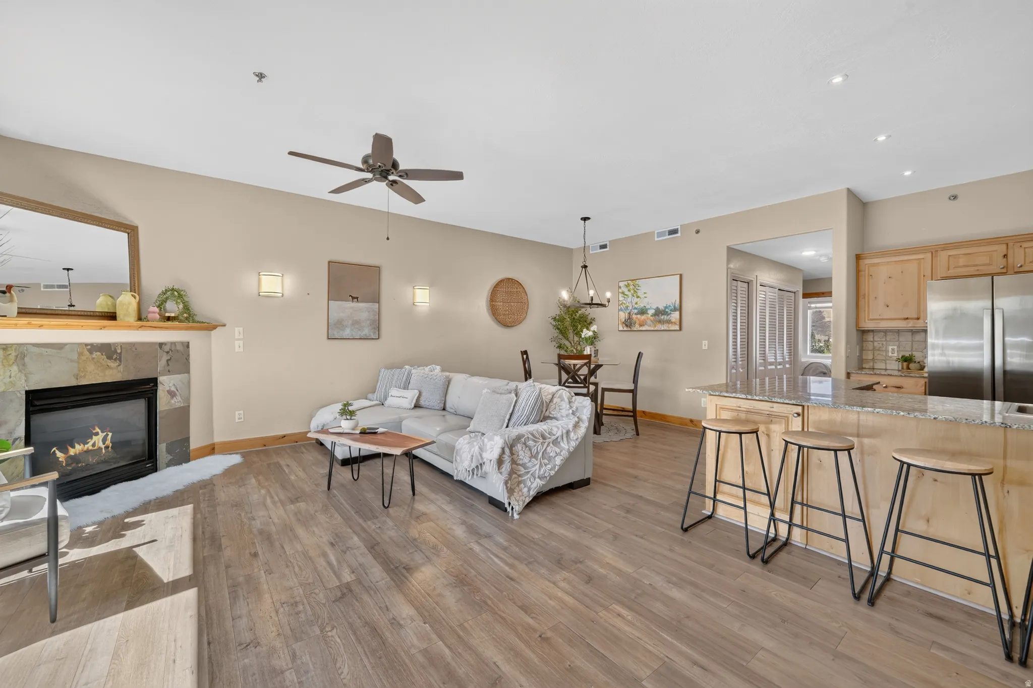 Open floorpan flooded with natural light