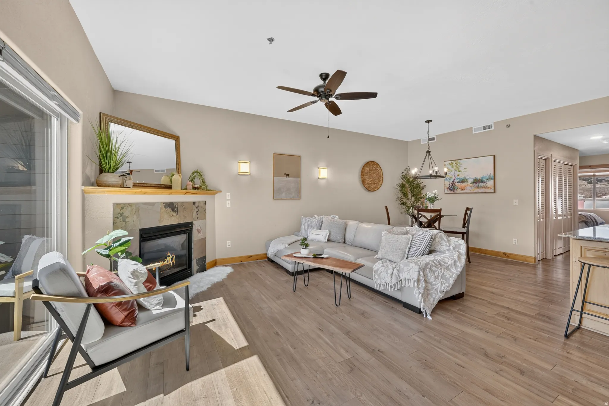 Open floorpan flooded with natural light