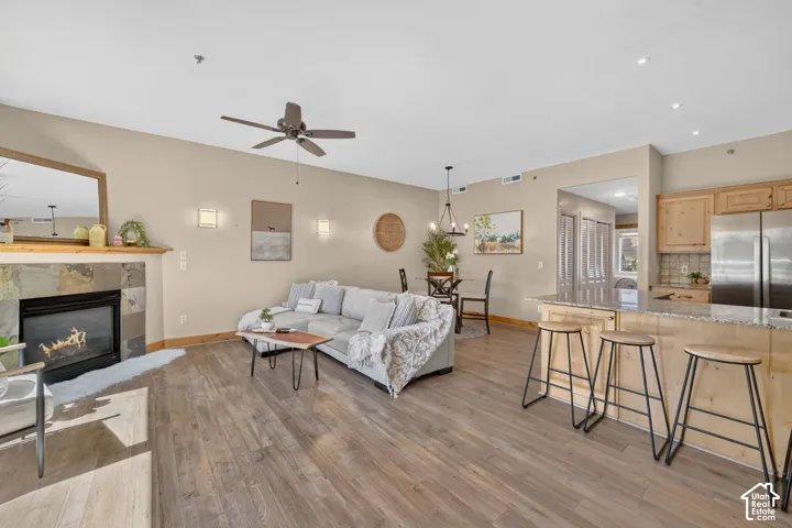 Open floorpan flooded with natural light