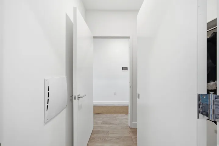 White interior doors with brushed metal hardware