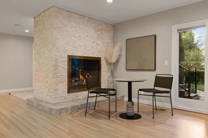 Lower level gas fireplace and sitting area