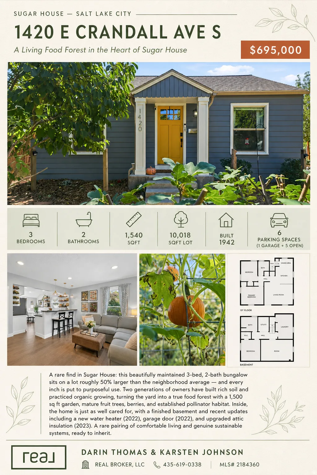 Real Estate Listing. Presenting property details, including specifications, interior and exterior images, floor plans, and agent contact information
