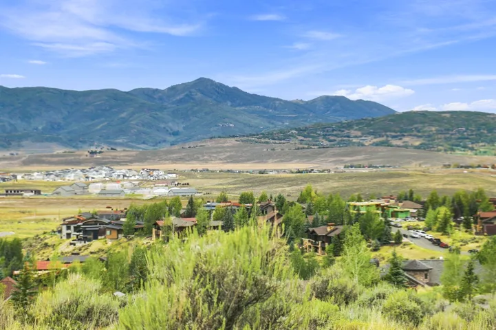 Mountainous terrain with natural vegetation surrounding a residential area