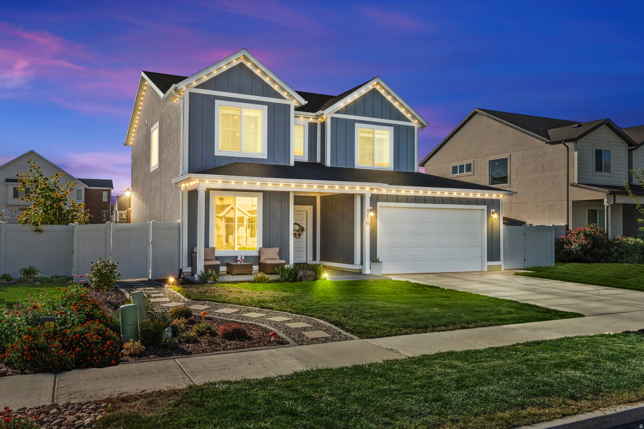Home includes permanent lighting, So you can let all your neighbors know if you're a Utah or BYU fan!