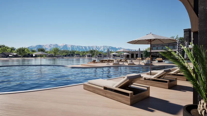 Clubhouse and views of Wellsville Mountains at Willow Lakes