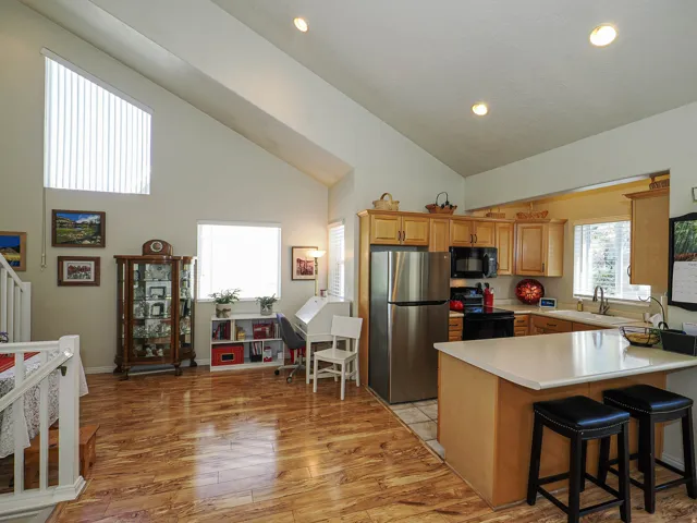 Kitchen/living room/dining area.