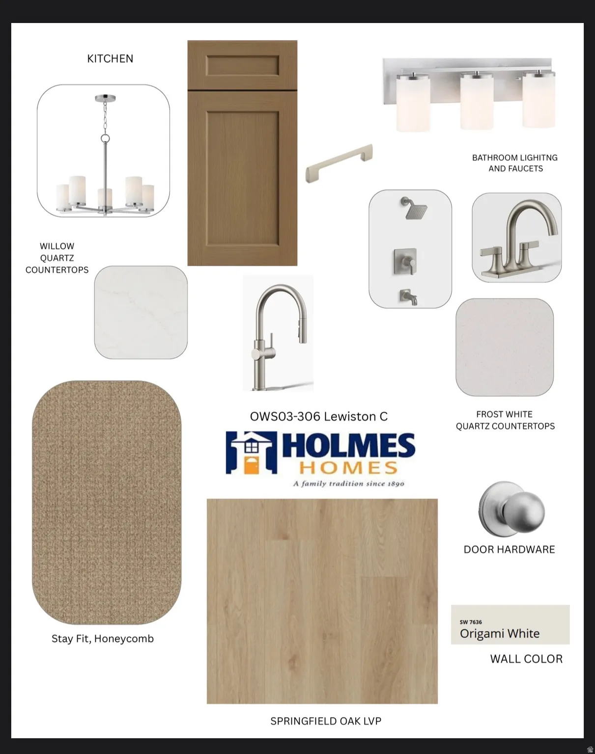 Design Selection Board. Displaying a collection of material and fixture samples for the property