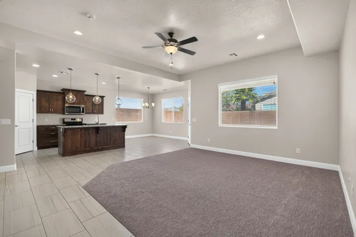 Open-concept living area with integrated kitchen
